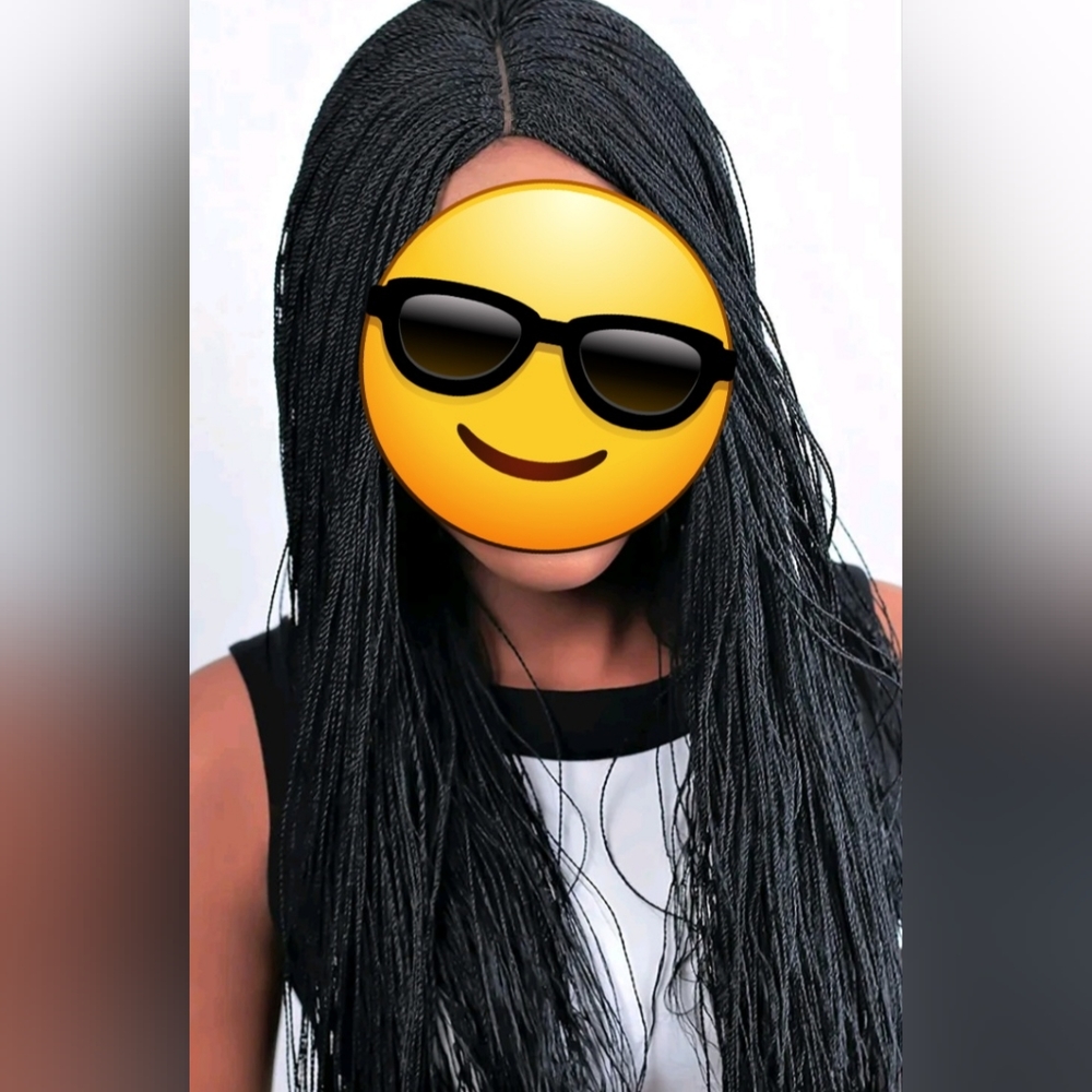 Women's Long Black Braided Wig Micro Twist Braids Synthetic.